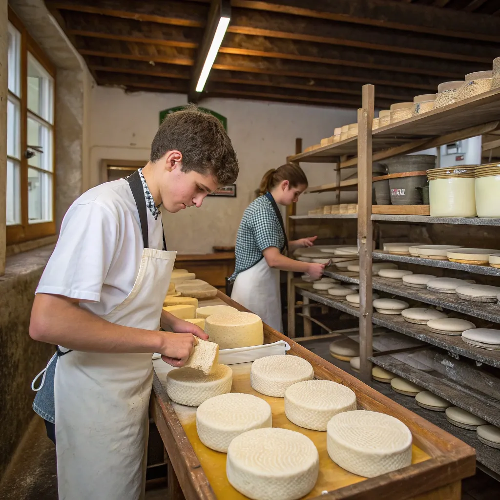 A student learning cheese making
