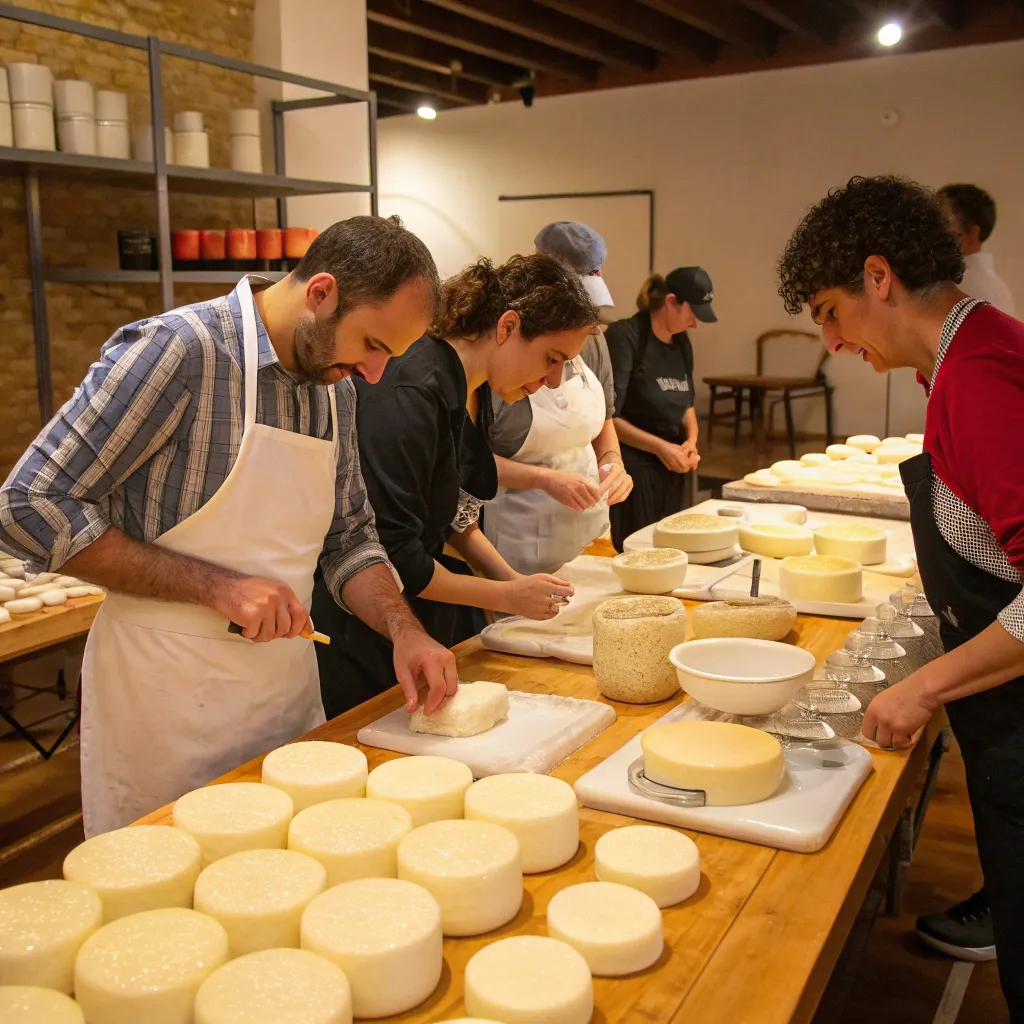 Cheese making class in action